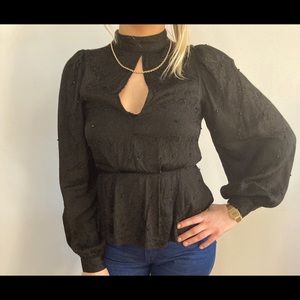Topshop black mock neck blouse
